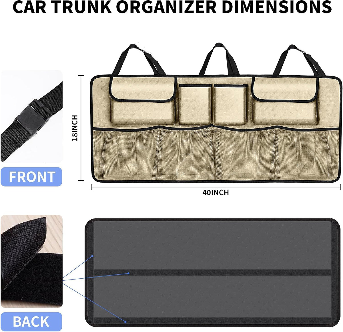Car Trunk Organizer and Storage, Large Capacity Backseat Hanging Storage Accessories, Backseat Car Organizer for SUV/MPV/Truck (Champagne)