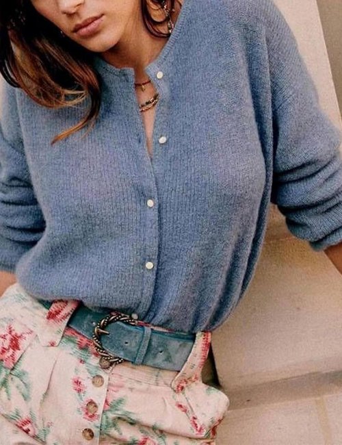 Lviefent Women's Knit Cardigan - Lightweight Casual Crew Neck Sweater Jumper in Versatile Colors