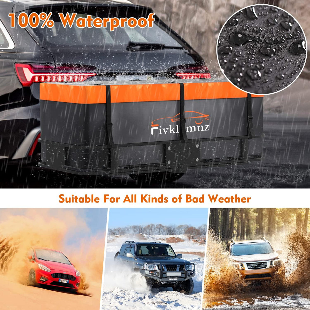Skiennix Hitch Mount Cargo Carrier Bag - 100% Waterproof 20 Cubic Feet Luggage Bag (59" x 24" x 24") with 6 Straps & Lock | Fits All Vehicles
