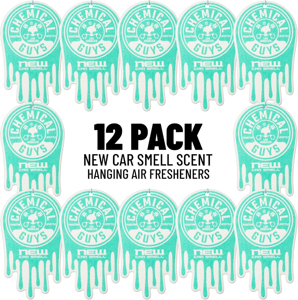 Chemical Guys Car Fresheners, Hanging Air Fresheners - New Car Scent for Cars, Trucks, SUVs, RVs, Home, Office, Work, Dorm Room, & More - 12 Pack