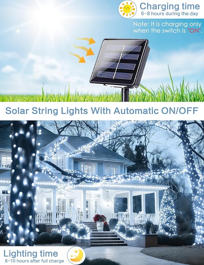 Solar String Lights Outdoor, 2 Pack 144FT 400 LED Solar Twinkle Lights for Outside Waterproof, Copper Wire with 8 Lighting Modes Fairy Lights for Garden Tree Birthday Xmas Patio Decor(Cool White)