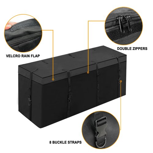 MDSTOP Hitch Cargo Carrier Bag, Waterproof Cargo Bag, 12.5 Cu Ft 53"x20"x20" Rainproof Vehicle Soft-Shell Carriers, with 8 Reinforced Straps for Vans Truck Pickup (Black, 12.5 cu. ft 53"x20"x20")