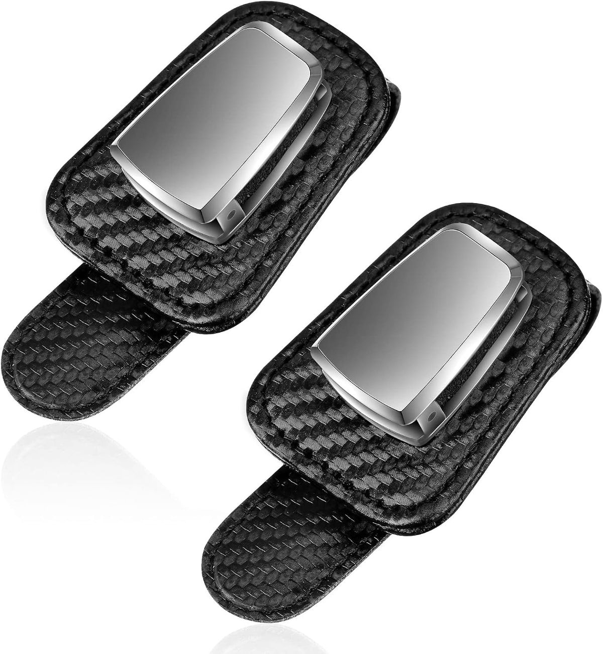 Mudder 2 Packs Sunglasses Holder for Car Universal Visor Sunglasses Holder Clip Leather Eyeglasses Hanger and Ticket Card Clip Eyeglasses Mount for Car(Light Black)