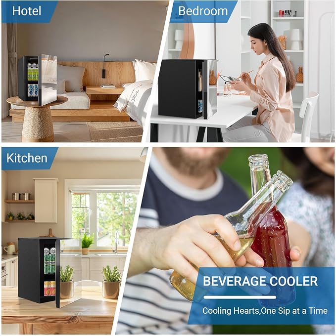 Stopasd Compact Beverage Refrigerator, 0.9 Cu.Ft/24 Can Mini Fridge with Adjustable Shelves & Mirror Door for Drink and Cosmetics,Quiet Compact Countertop Skincare Fridge for Bedroom/Office/Bar