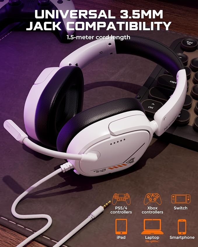 NUBWO HG04L Gaming Headset for PS5/PS4, Xbox Series X|S/Xbox One, Switch – 250g Lightweight, Clear Unidirectional Mic, Soft Memory Earmuffs, 3.5mm Jack for Gaming & Work
