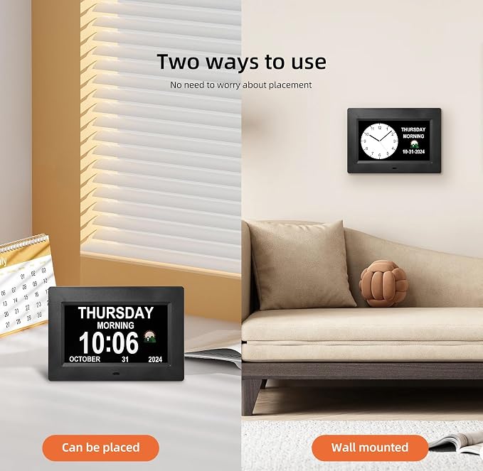 Dementia clock with time, 12 sets of alarms paired with 20 usage scenarios