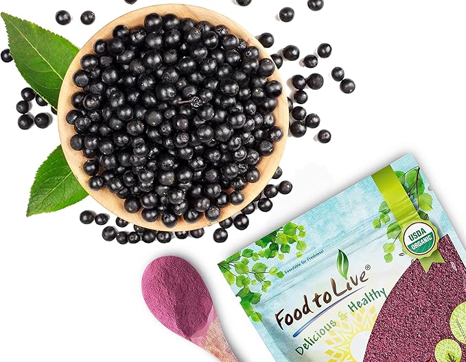 Food to Live Organic Black Elderberry Powder, 4 Pounds – Non-GMO, Made from Raw Dried Berries, Unsulfured, Vegan, Bulk, Great for Baking, Smoothies, Yogurts, No Sulphites, Contains Maltodextrin