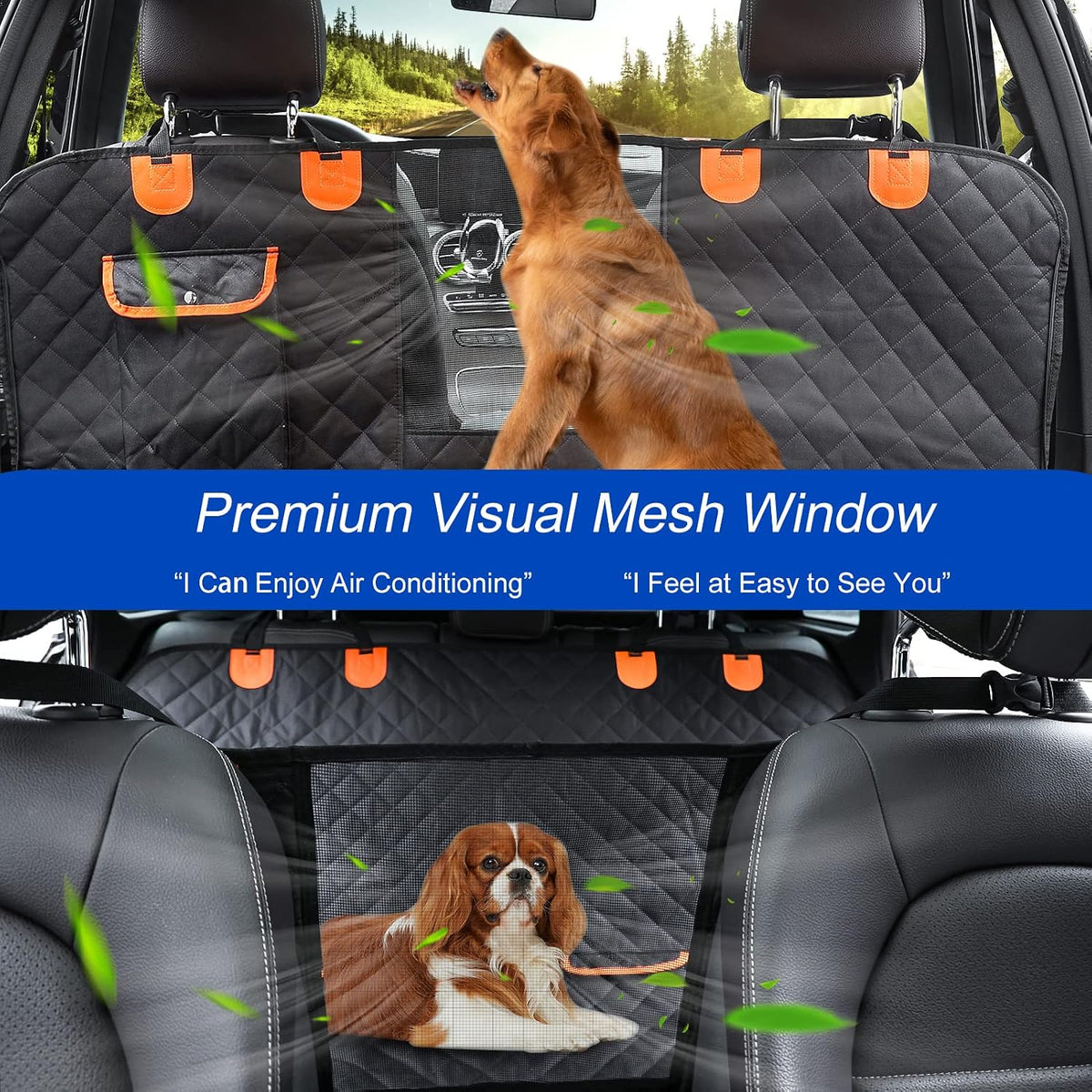 Dog Car Seat Cover for Back Seat 600D Scratchproof Nonslip Durable Waterproof Cars Pet Backseat Covers with Mesh Window Dogs Hammock for Car，SUV, Truck (54" W x 58" L)
