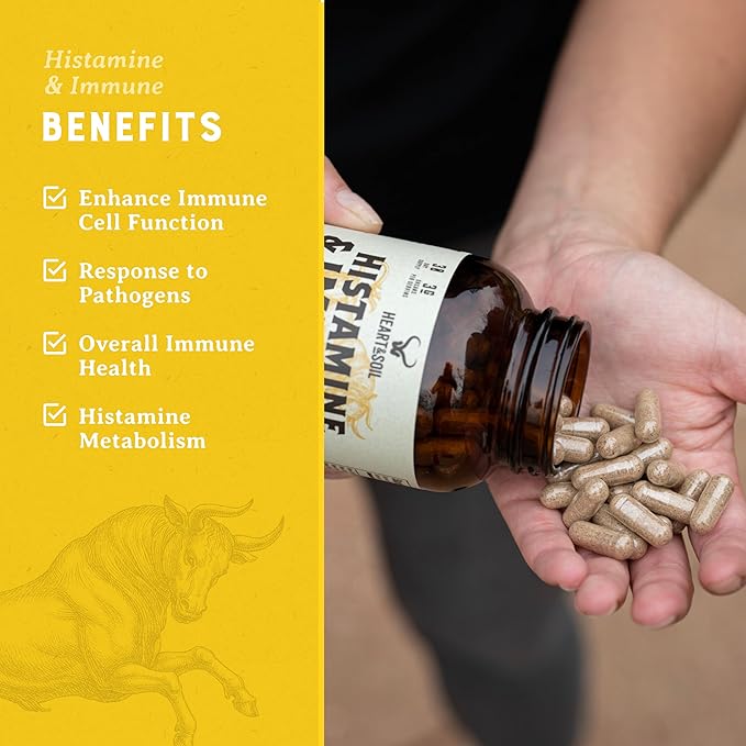 HEART & SOIL Histamine and Immune Support – 3000mg DAO Enzyme Supplements with Bovine Thymus, Selenium & Vitamin A – Non-GMO, Allergen-Free – 180 Capsules