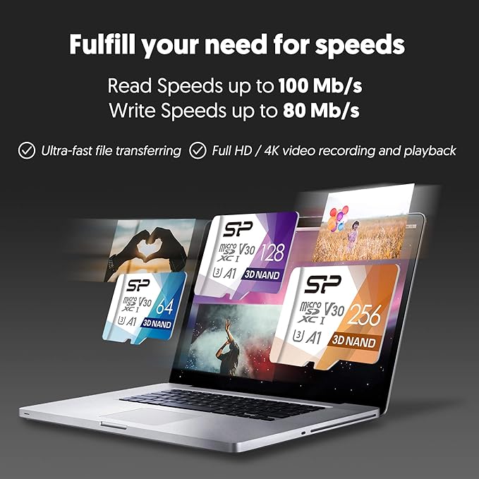 Silicon Power 256GB Micro SD Card U3 SDXC Up to 100MB/s High Speed Memory Card