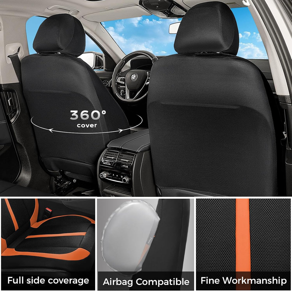 Seat Covers, Car Seat Covers Full Set, Black&Brown Seat Covers for Cars 5 Seats, Breathable Car Seat Protector, Front and Rear Car Seat Cushion, Automotive Seat Covers Universal Fit for Most Cars SUV