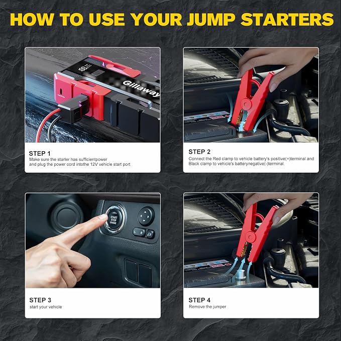 001B 3000A Car Jump Starter Battery Pack (Up to 9.0L Gas and 7.0L Diesel Engine), 12V Car Charger Jump Starter Portable Battery Jump Starter with Power Bank