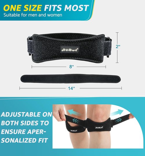 HiRui Knee Brace - Gel Pad Patella Straps for Pain Relief | Support for Running, Basketball, & More (Black)