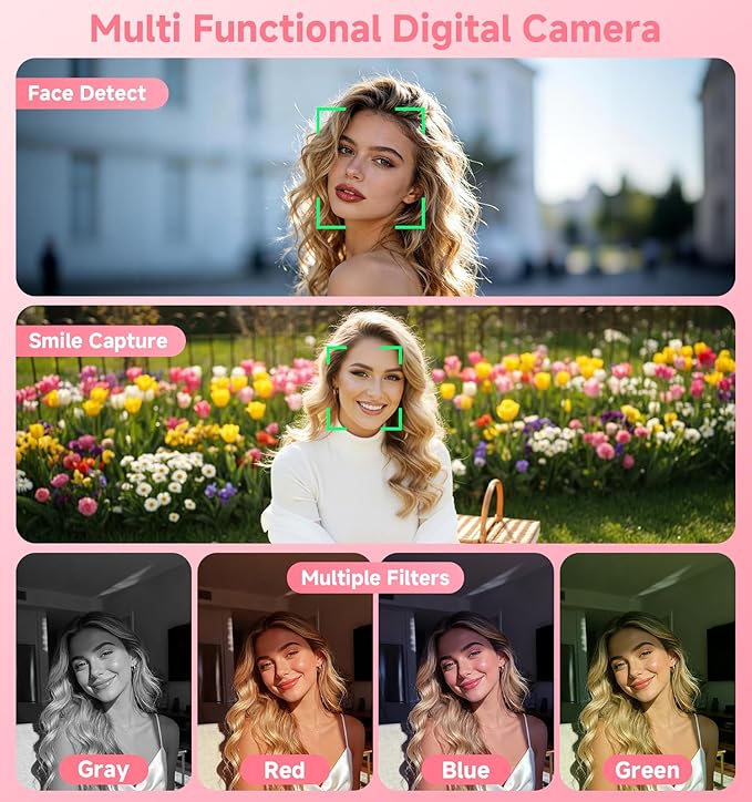 Digital Camera, 2026 Upgraded 56MP Pink Digital Camera, Dual Screens Cameras