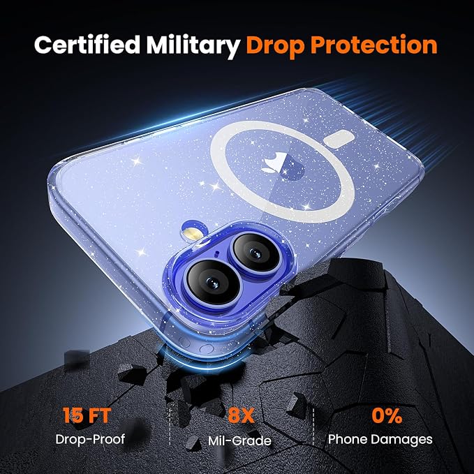 toushion 3 in 1 for iPhone 16 Plus Case Clear Glitter |
