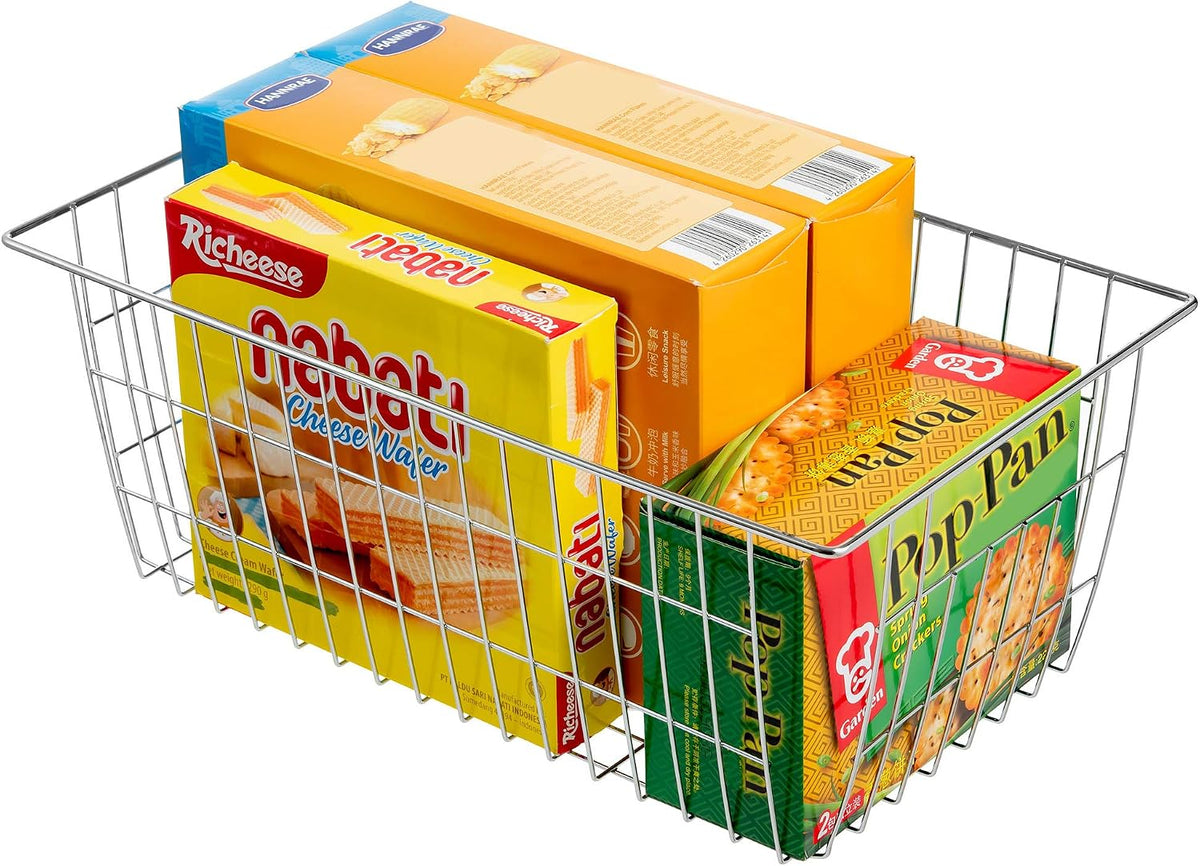 Slideep Farmhouse Wire Organizer Storage Bin Basket with Handles, Food Storage for Kitchen Cabinets, Pantry, Closet, Bedroom, Bathroom, Office 6 Pack