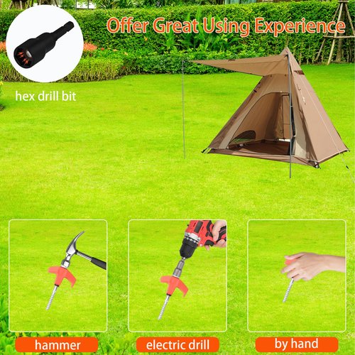 10-Pack 8" Heavy Duty Screw in Tent Stakes, Drill-in Non-Rust Ground Anchor Pegs, Metal Tent Accessories for Camping, Garden, Hiking, Orange