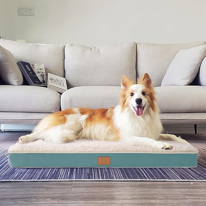 Sunheir Orthopedic Dog Bed for Medium Dogs, Waterproof Deluxe Plush Dog Crate Bed with Removable Washable Cover & Anti-Slip Bottom, Egg Crate Foam Pet Bed Mat, Light Blue, (30.0"L x 20.0"W x 3.0"Th)