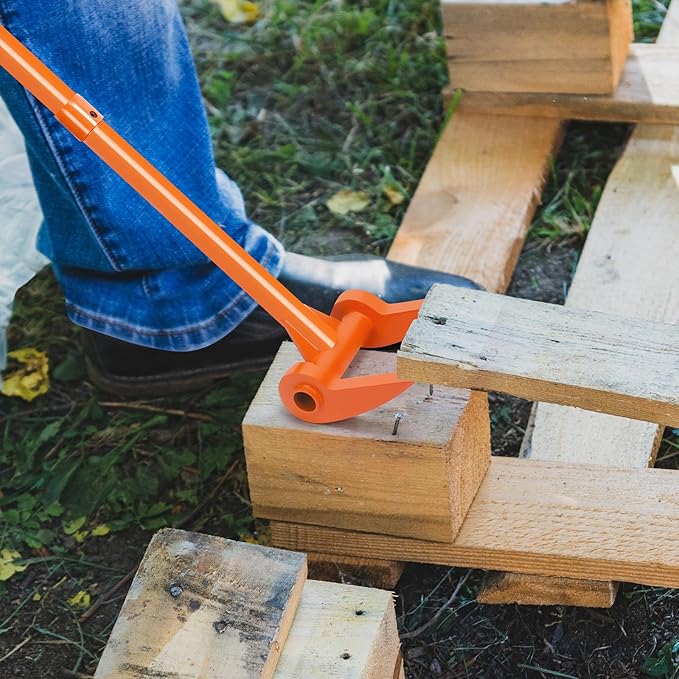 48" Pallet Buster, 110 Degree Decking Pry Bar, Heavy Duty Carbon Steel Deck Board Removal Tool for Deck, Pallet, Standing Hardwood Board Demolition Without Lower Back Pain & Knee Pain (Orange)