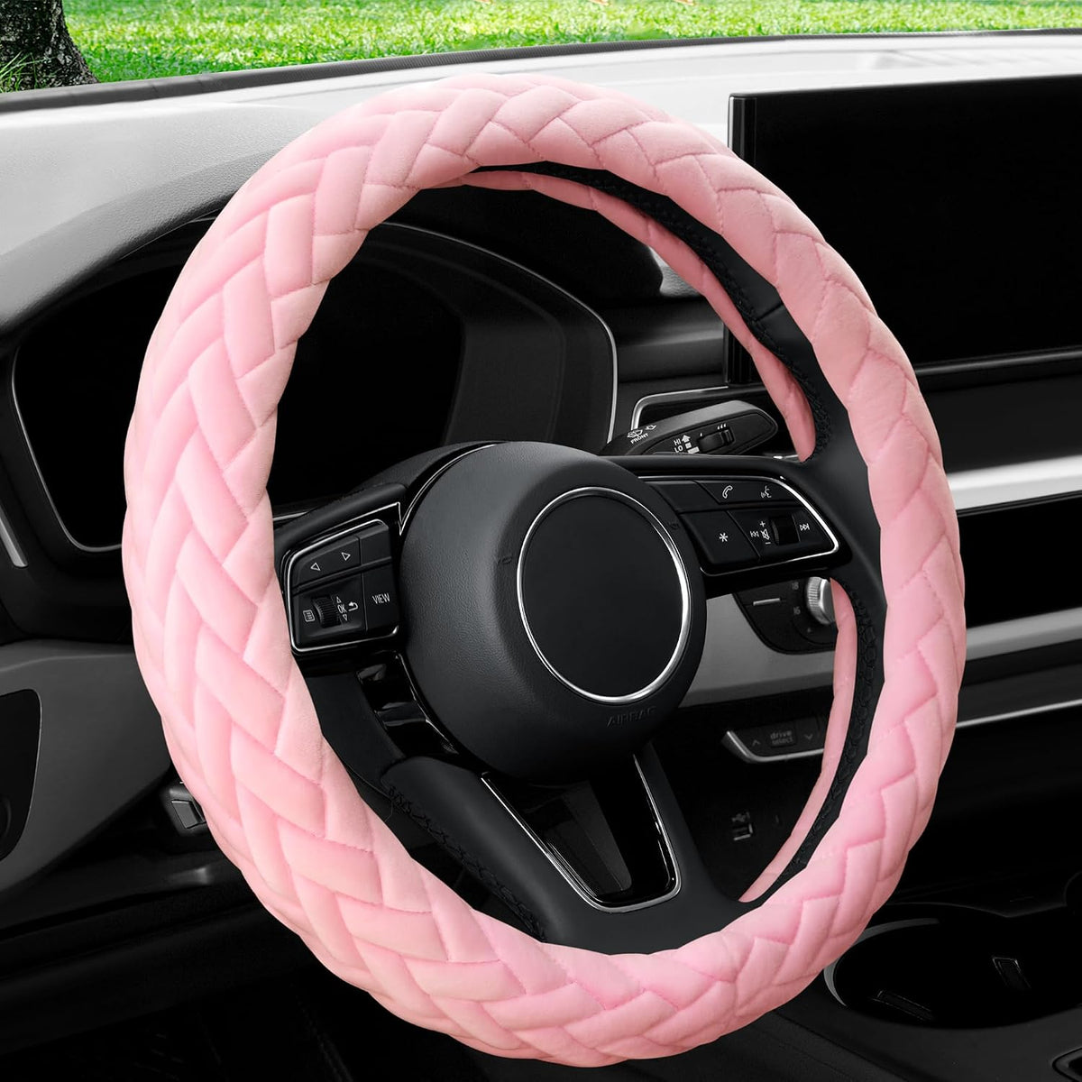 YHONGJT Soft Velvet Steering Wheel Cover Cute Hands Warm Fuzzy, Universal 15 Inch for Women Girls, Fit Vehicles, Sedans, SUVs, Vans, Trucks - Black