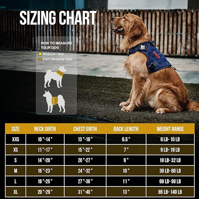 OneTigris Tactical Dog Harness Vest,No-Pull Service Dog Vest with Hook & Loop Panels,Adjustable Dog Vest Harness for Walking Hiking Training(Blue,XXS)
