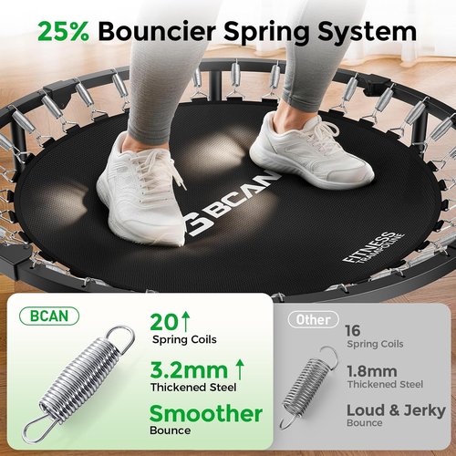 BCAN SP2 Foldable Mini Trampoline - Max Load 330lbs/440lbs, Adjustable Foam Handle for Indoor/Garden Fitness