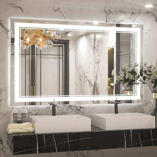 Keonjinn LED Bathroom Mirror with Lights, 40 x 24 Inch Frontlit & Backlit Mirror for Bathroom Wall, HD Tempered Glass, UL-Listed LED Driver, Anti-Fog, 3 Color Temperature, Dimmale, Memory Function