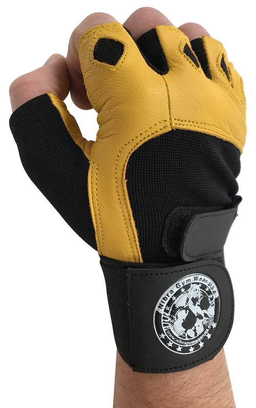 Nibra Gym Wear USA Gym Gloves Beige/Black with 12 inch Wrist Support for Man & Women, Padded Workout CrossFit, Weightlifting,Biking. (Small)