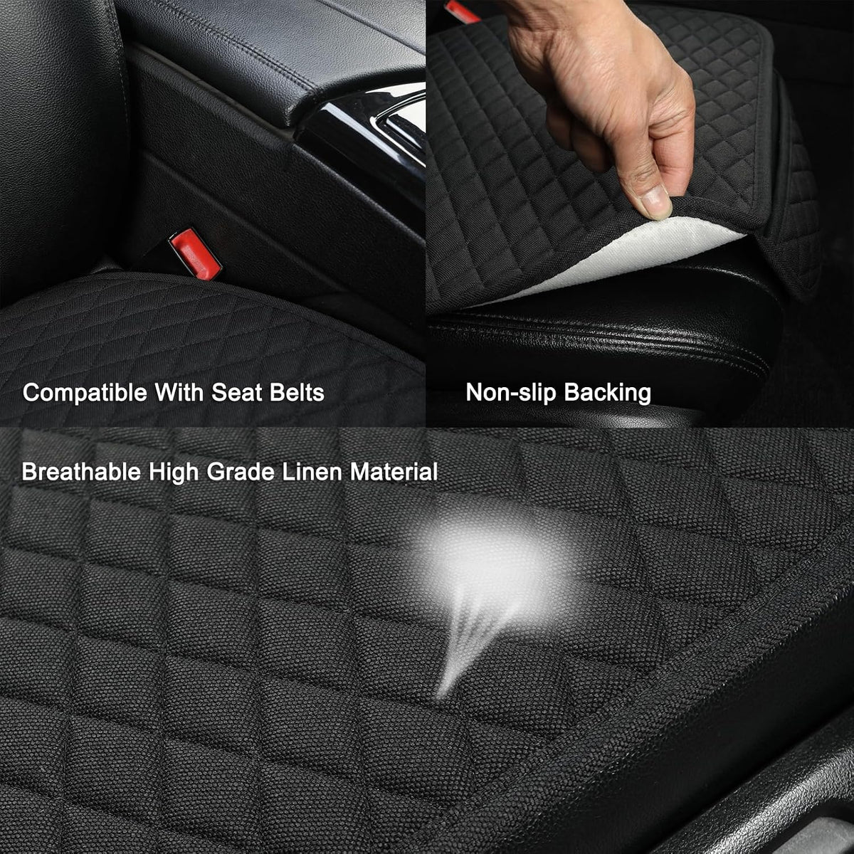 West Llama Linen Car Seat Covers,Bottom Seat Covers for Cars Include 1 Pair Front Driver Seat Pad Mat and 1 Rear Bench Cover Universal Fits 90% Vehicles,SUVs,Cars,Sedans(3Piece-Black)