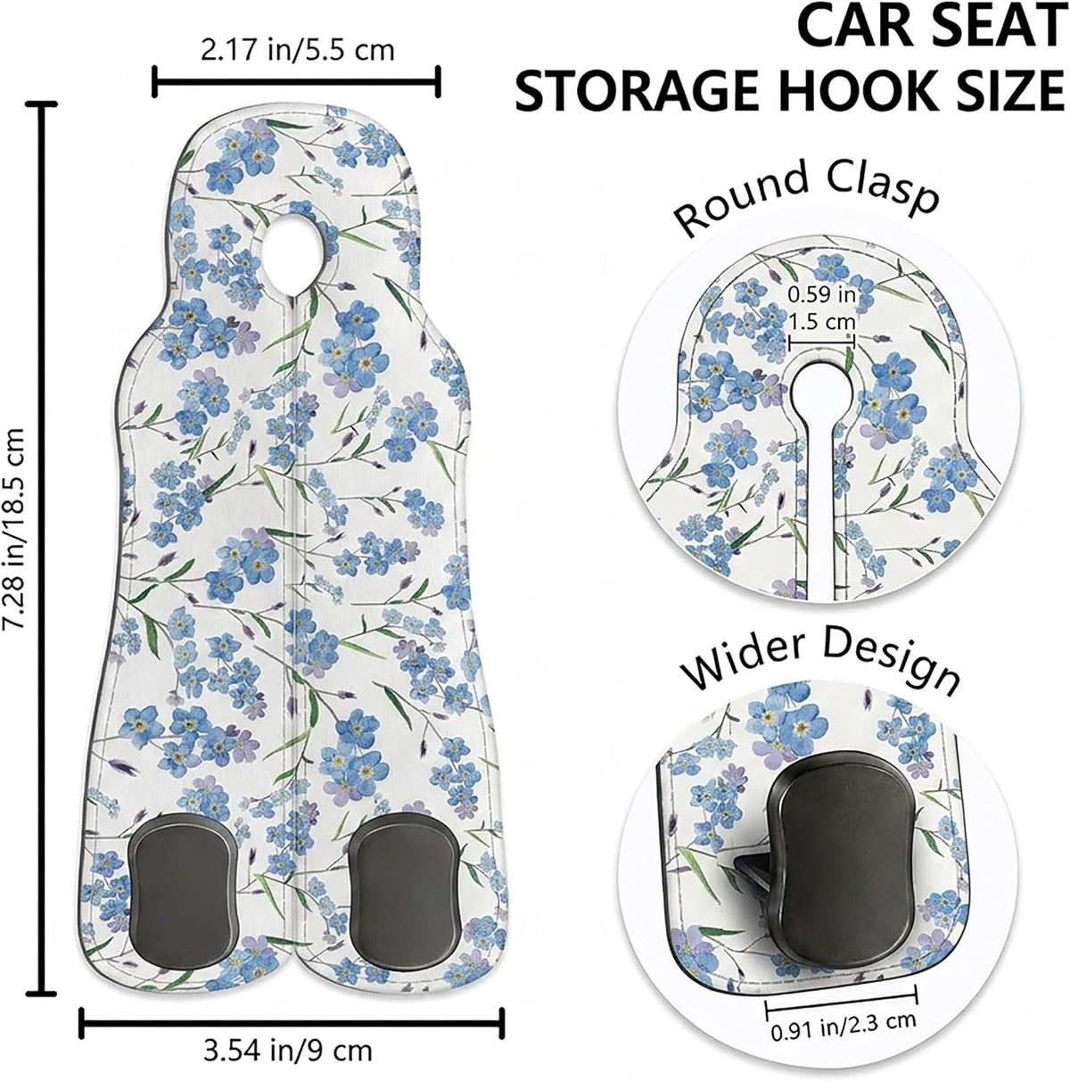 Cute Blue Floral Car Seat Headrest Hooks for Purses & Bags