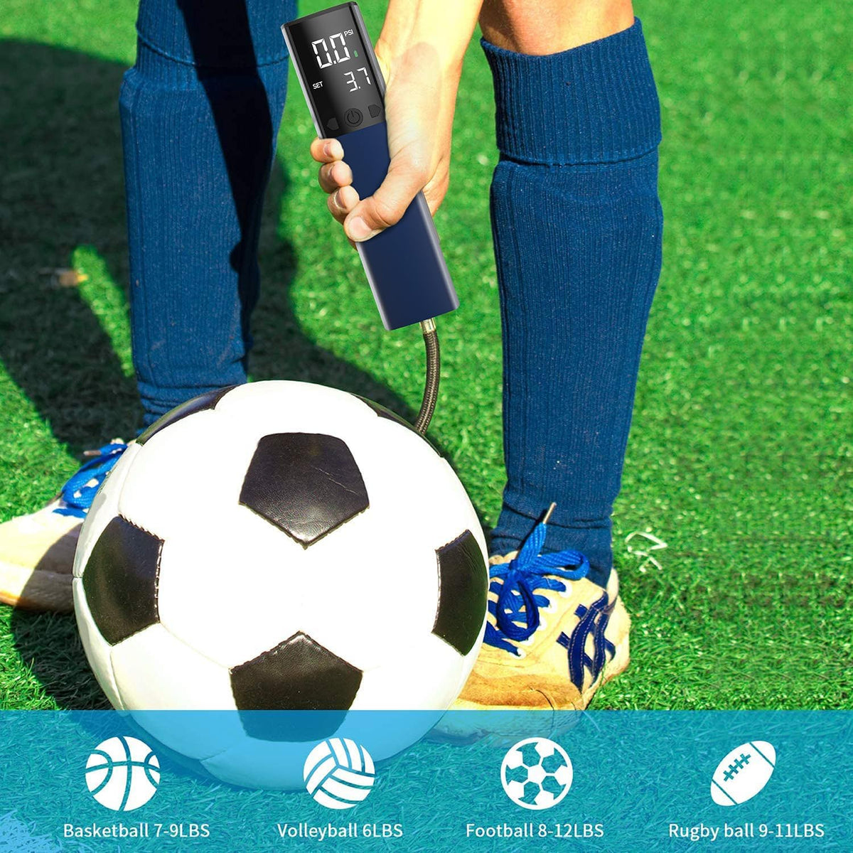 Pumteck Electric Ball Pump - Smart Portable Air Pump with Digital LCD Display & Pressure Gauge for Sports Balls