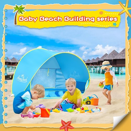 Monobeach Baby Beach Tent - Portable UPF50+ UV Protection Sun Shelter with Sand Toys | Easy Setup (Blue)