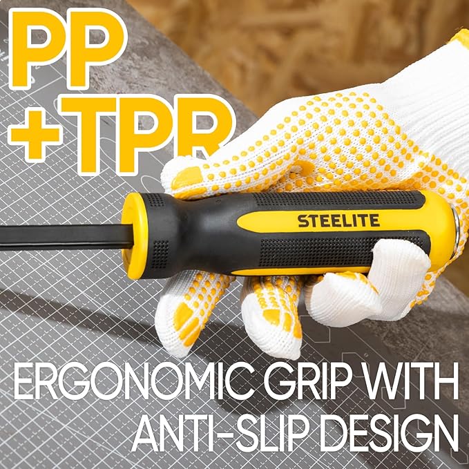 STEELITE Pry Bar Set, 8",12",18",24" Heavy Duty Pry Bar 4-Piece Mechanic Hand Tools with Thicker Strike Cap Ergonomic Handle, Black and Yellow
