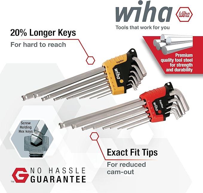 Wiha 66992 MagicRing Ball End Hex L-Key Set, 22 Piece, Inch & Metric, Free-Hand Grip, Hardened Tool Steel