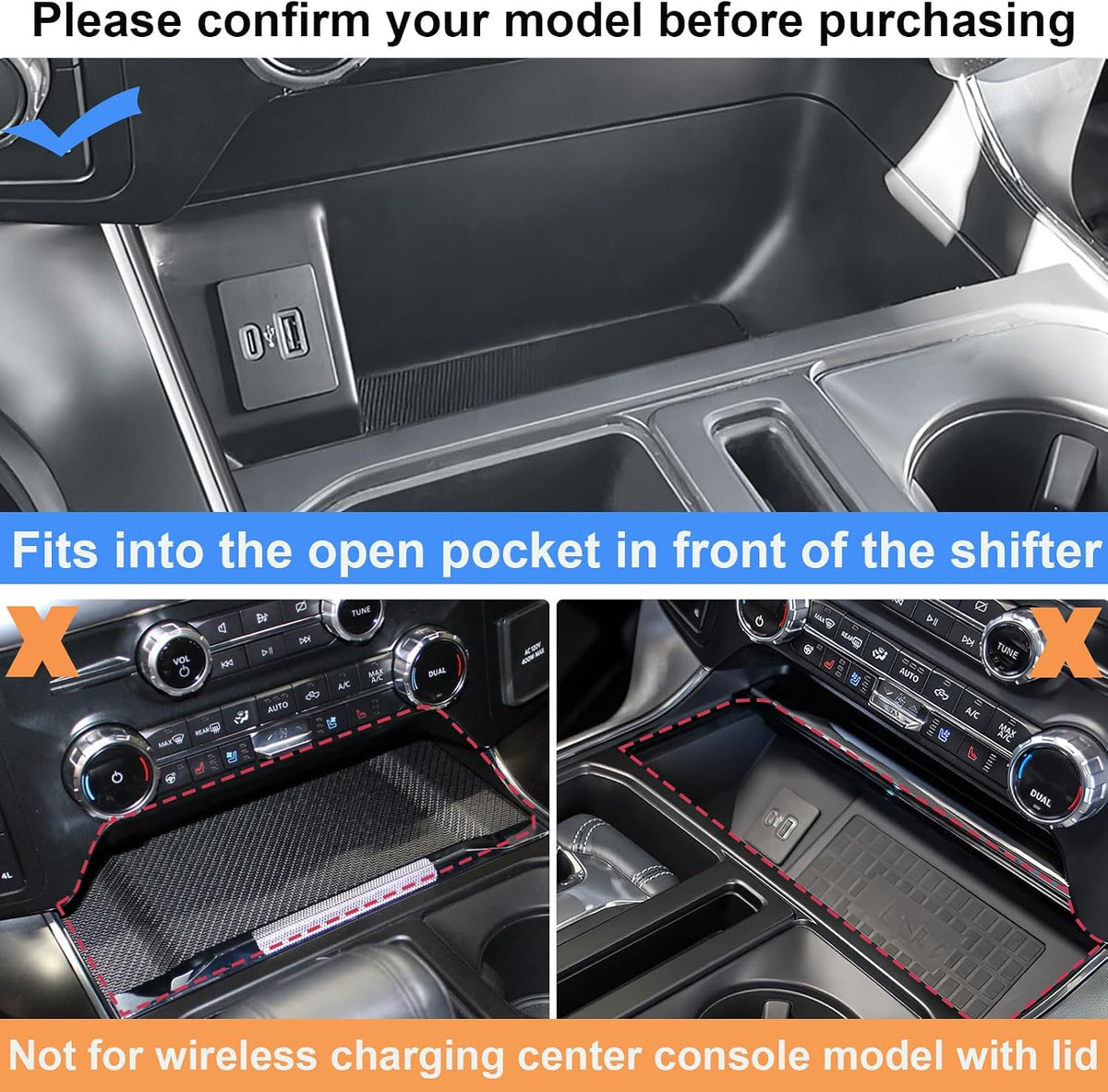 PIMCAR Center Console Organizer for 2021-2025 2026 Ford F150 & 2022-2025 F150 Lightning XLT Pro, Hidden Storage Tray with USB Hole Accessories (Fits into The Open Pocket in Front of The Shifter)