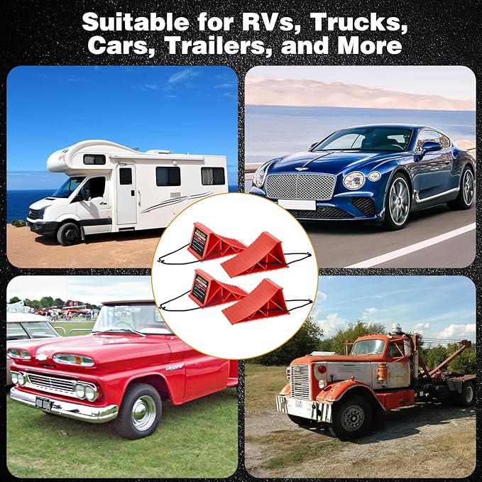 PAHTTO Wheel Chocks, 4Pack Heavy Duty Wheel Chocks with Rope for Easy Removal, Durable, Non-Slip, Hard Plastic Wheel Chocks for, RV, Camper, Effective in Keeping Your Vehicle in Place, Red