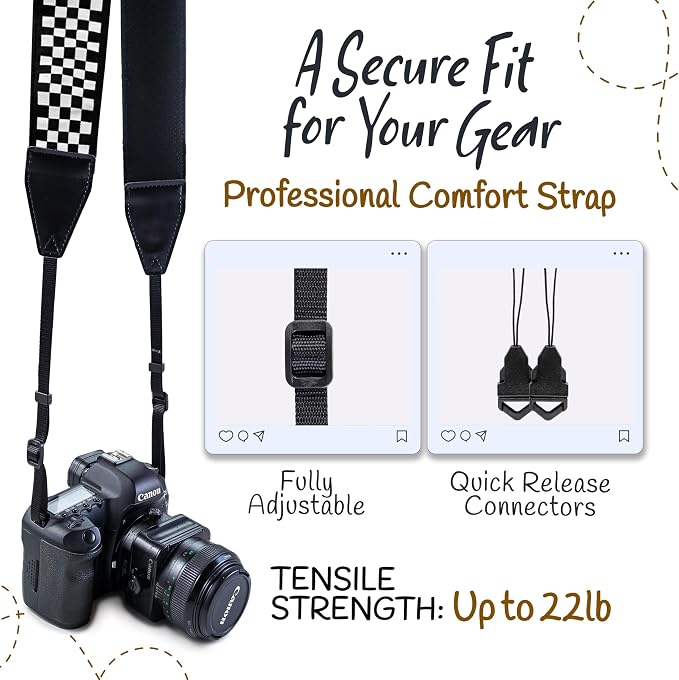 Art Tribute Camera Strap For Photographers Padded Universal Fit Neck Shoulder &