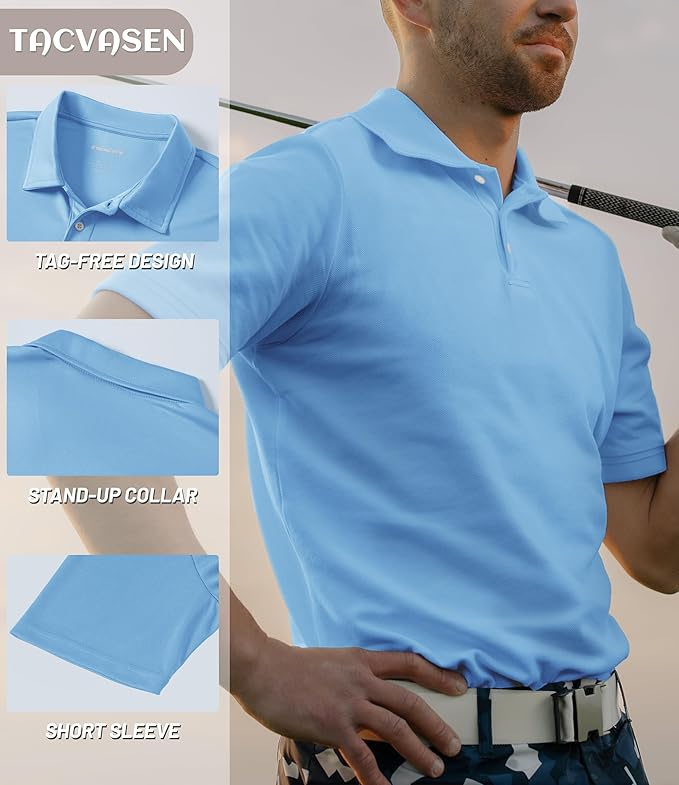 TACVASEN Mens Golf Shirt Dry Fit Mens Polo Shirts Short Sleeve Performance Golf Polos for Men with Collar Work Shirts