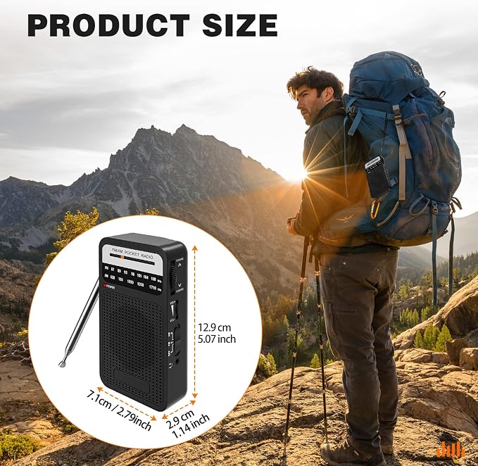 Portable Radio AM FM with Best Reception, Goodes Transistor Radio with Loud Speaker, 2AA Battery Operated, Headphone Jack for Indoor, Outdoor and Emergency Use-Black