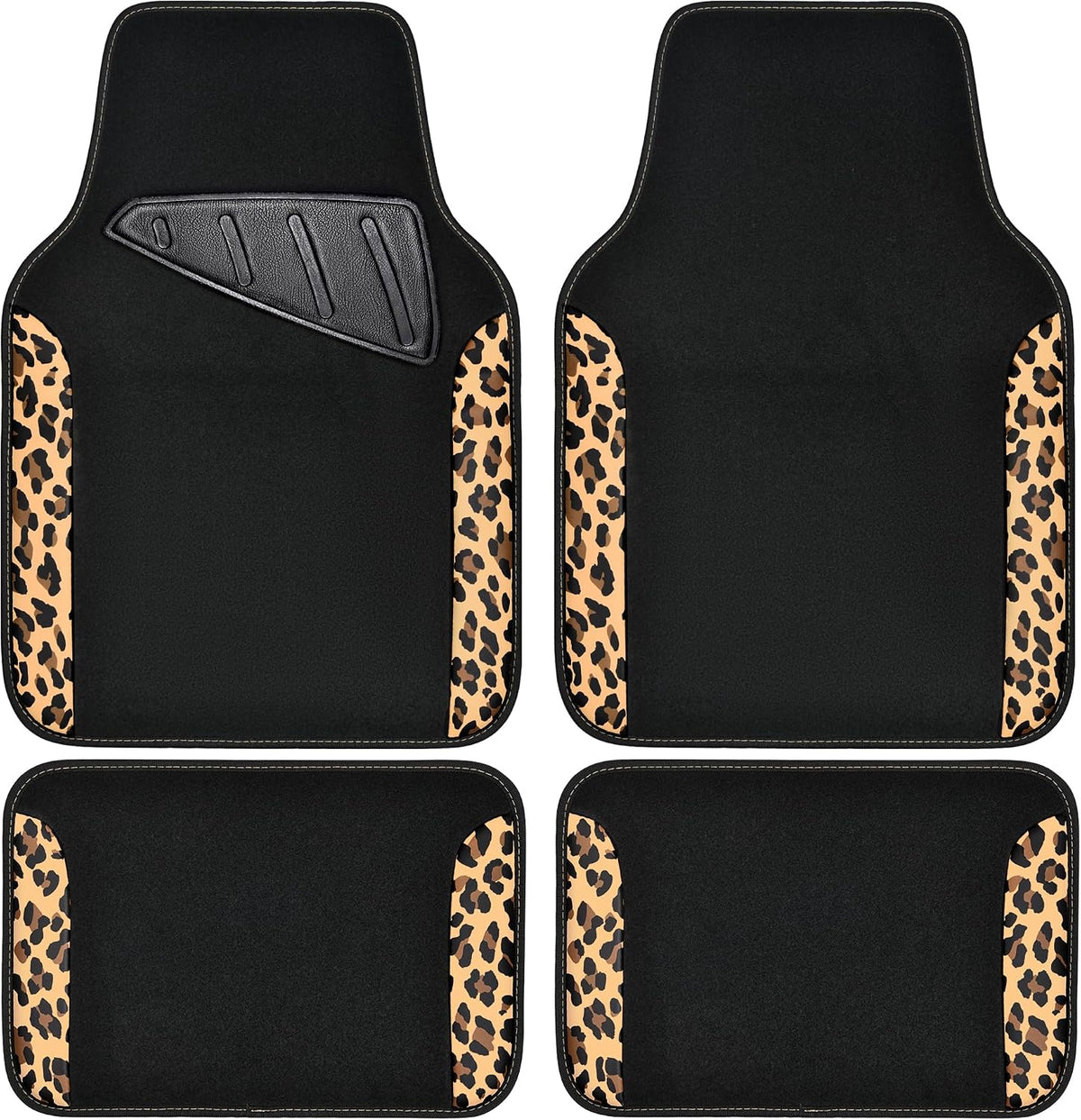 CAR-PASS Cow Print Car Accessories Sets Faux Leather Car Seat Covers & Cow Car Mats & Cow Steering Wheel Cover Seat Belt Pads Universal fit for SUV,Van,Saden,Truck Cute Automobile Interior Sets Women