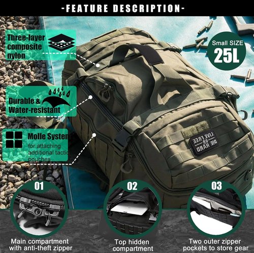 Miramrax Tactical Duffle Bag | Large Travel Backpack for Men - 25L Gym & Overnight Use (Green)