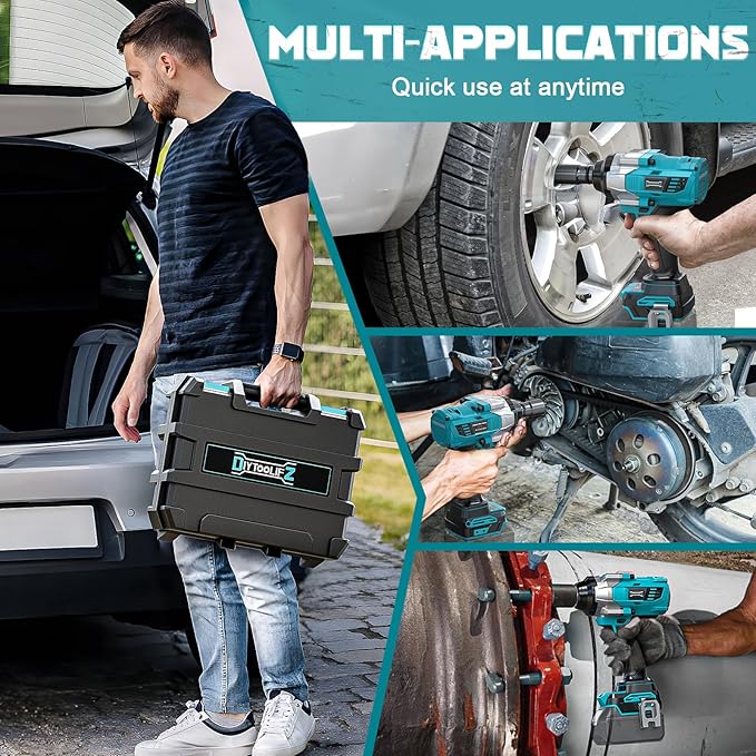 DIYtoolifz Cordless Impact Wrench 1/2 inch for Makita 18v Battery, 900FT-LBS (1200N.m) Brushless Electric Impact Gun, High Torque Power Impact Driver with 6Pcs Sockets & Storage Case (Tool Only)