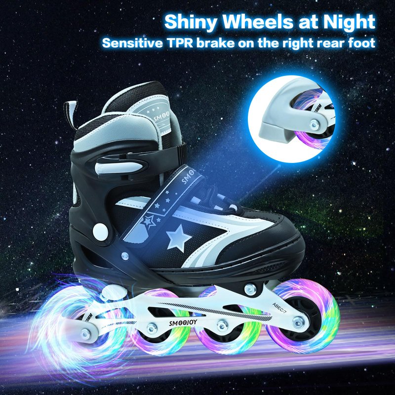 SMOOJOY Kids Inline Skates for Boys, Girls and Youth, All Light-Up Wheels Aluminum Frame Blade Green Skate for Beginners Ages 5-8, Perfect for Indoors and Outdoors