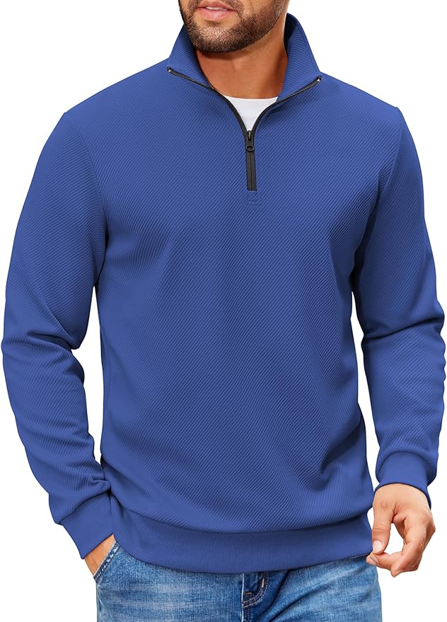 COOFANDY Mens Quarter Zip Pullover Sweatshirts Lightweight Long Sleeve Mock Neck Sweater Polo