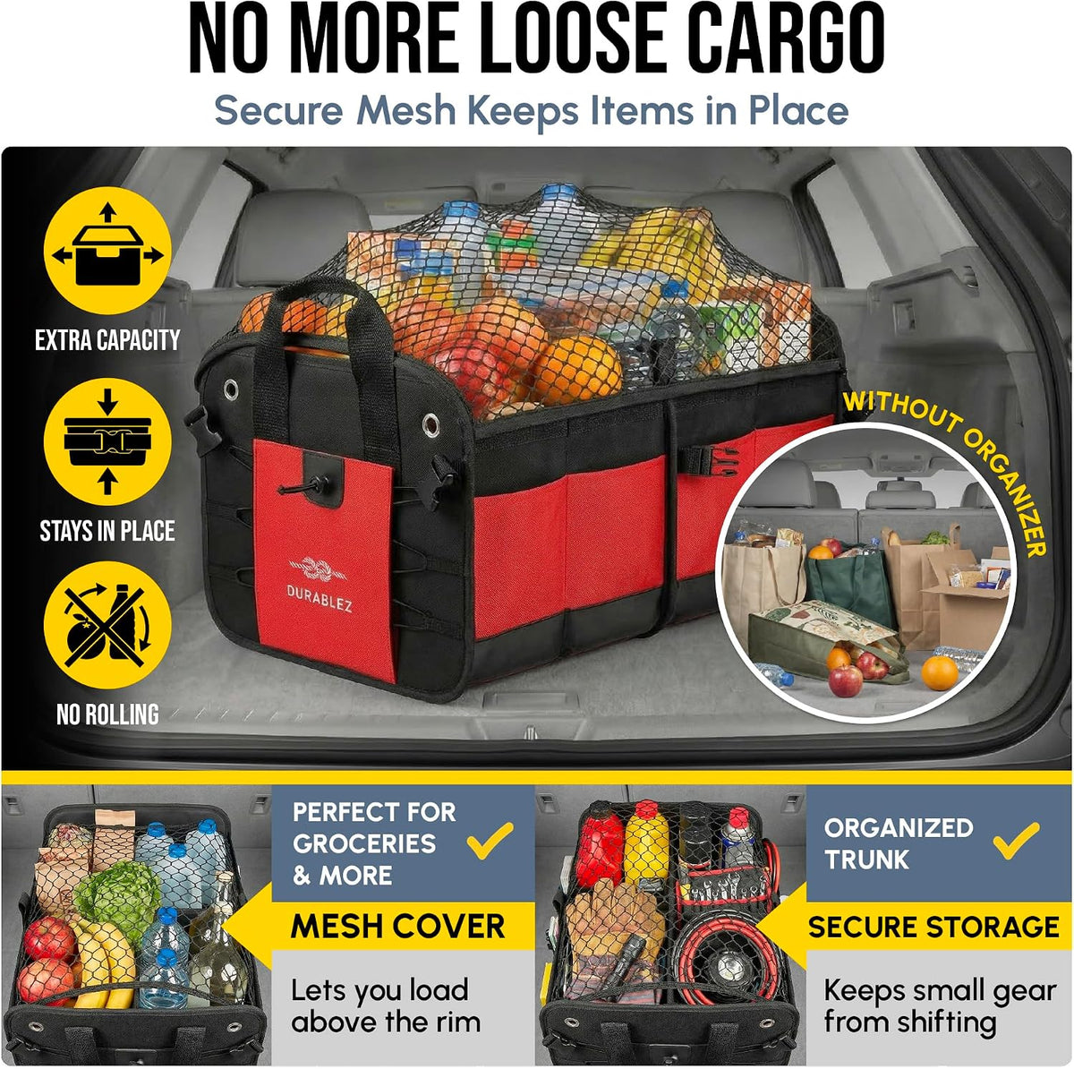 5-Section Trunk Organizer with Cooler, Extra Large, Red