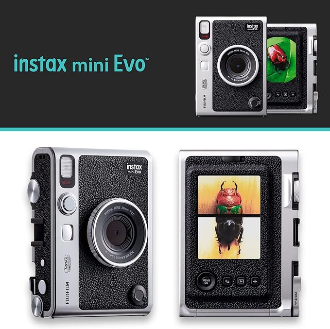 Fujifilm Instax Mini EVO Hybrid Black Instant Camera | Instax Mini Twin Pack