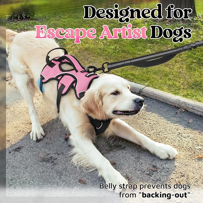 rabbitgoo Escape Proof Dog Harness Medium, Soft Padded Full Body Pet Harness, Reflective Adjustable No Pull Vest with Lift Handle and Leash Clip for Walking Hiking Training, Light Pink, M
