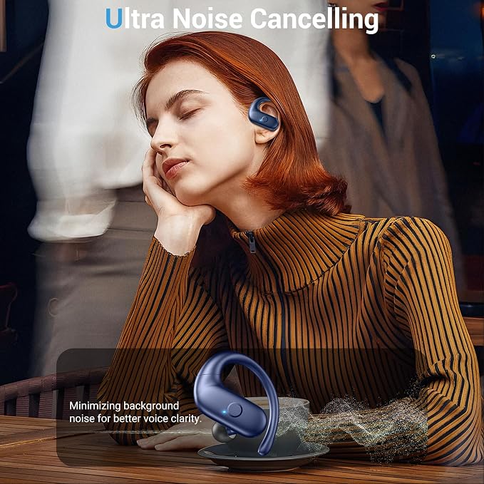 Sport Wireless Earbuds,60Hrs BT5.4 ENC IPX7 Waterproof Earhooks Deep Bass | 14.2mm drivers deliver rich stereo sound. Soft silicone ensures a secure, painless fit for long workouts.