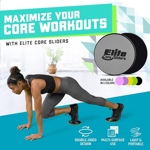 Elite Sportz Core Sliders - Dual-Sided Gliding Discs for Full Body Workouts | Pack of 2, Compact Design