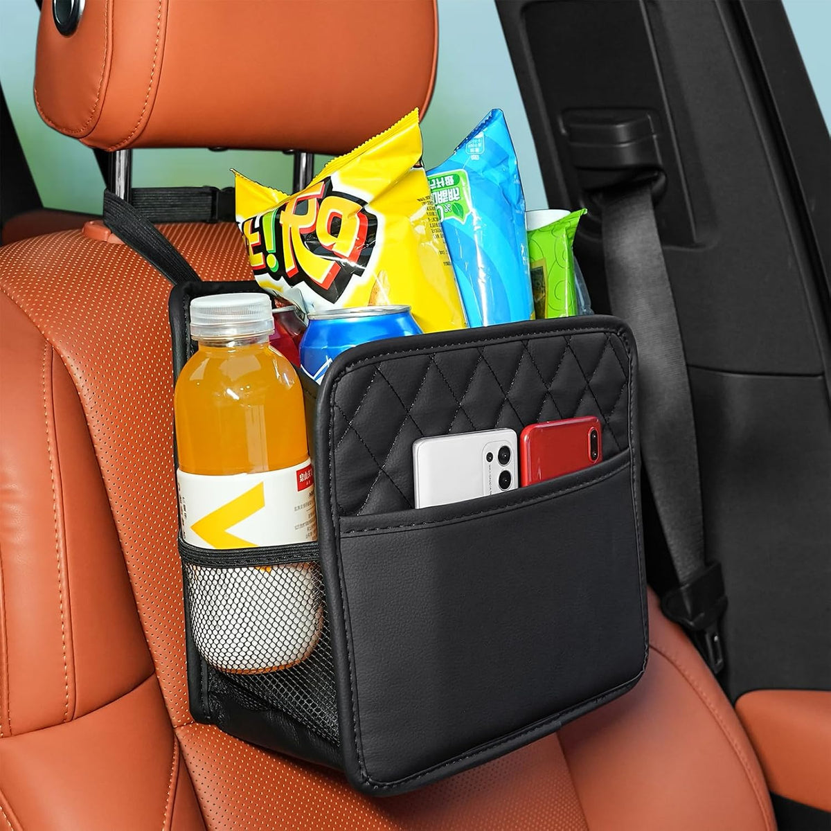 FrgKbTm Car Seat Back Hanging Bag Car Document Holder Multi-Pocket Bottle Bag Storage Box Organizer Travel Tidy Pouch Pocket Kids Beige